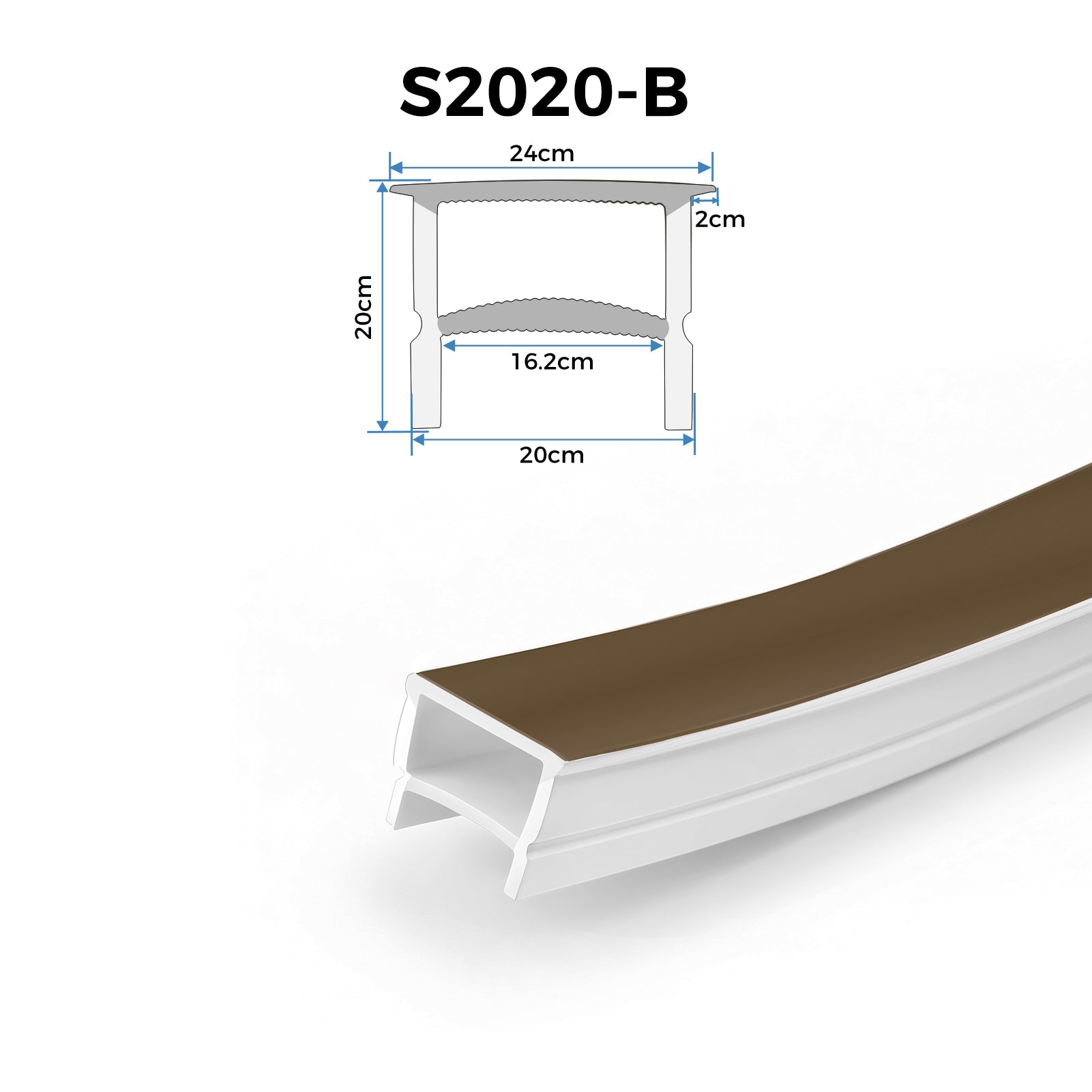 20×20mm Quick Install Neon Light Housing – S2020-B With-Edge / Edge-Free Silicone Cover LED Channel System | Max Strip Width ≤16 mm | Double-Chamber Top-Emitting Neon Diffuser | for Architectural Cove Lighting & Storefront Signage Lighting | 164FT/50M