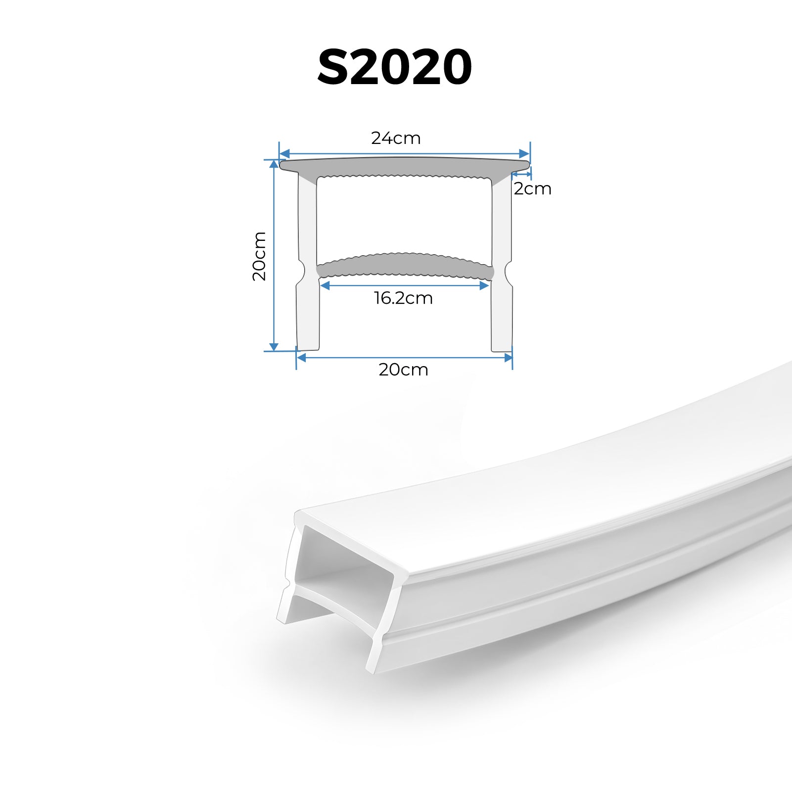 20×20mm Quick Install Neon Light Housing – S2020 With-Edge / Edge-Free Silicone Cover LED Channel System | Max Strip Width ≤16 mm | Double-Chamber Top-Emitting Neon Diffuser | for LED Sign Lighting & Architectural Cove Lighting & | 164FT/50M
