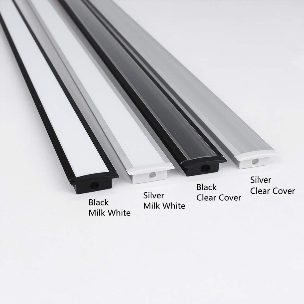 U-förmiger LED-Kanal U01-A – 12 mm | Silber / Schwarz | Milchweiße Abdeckung | Mit Installationszubehör | – Hochleistungs-Aluminiumprofil – 1 m / 2 m / 3 m | 50er-/100er-Pack