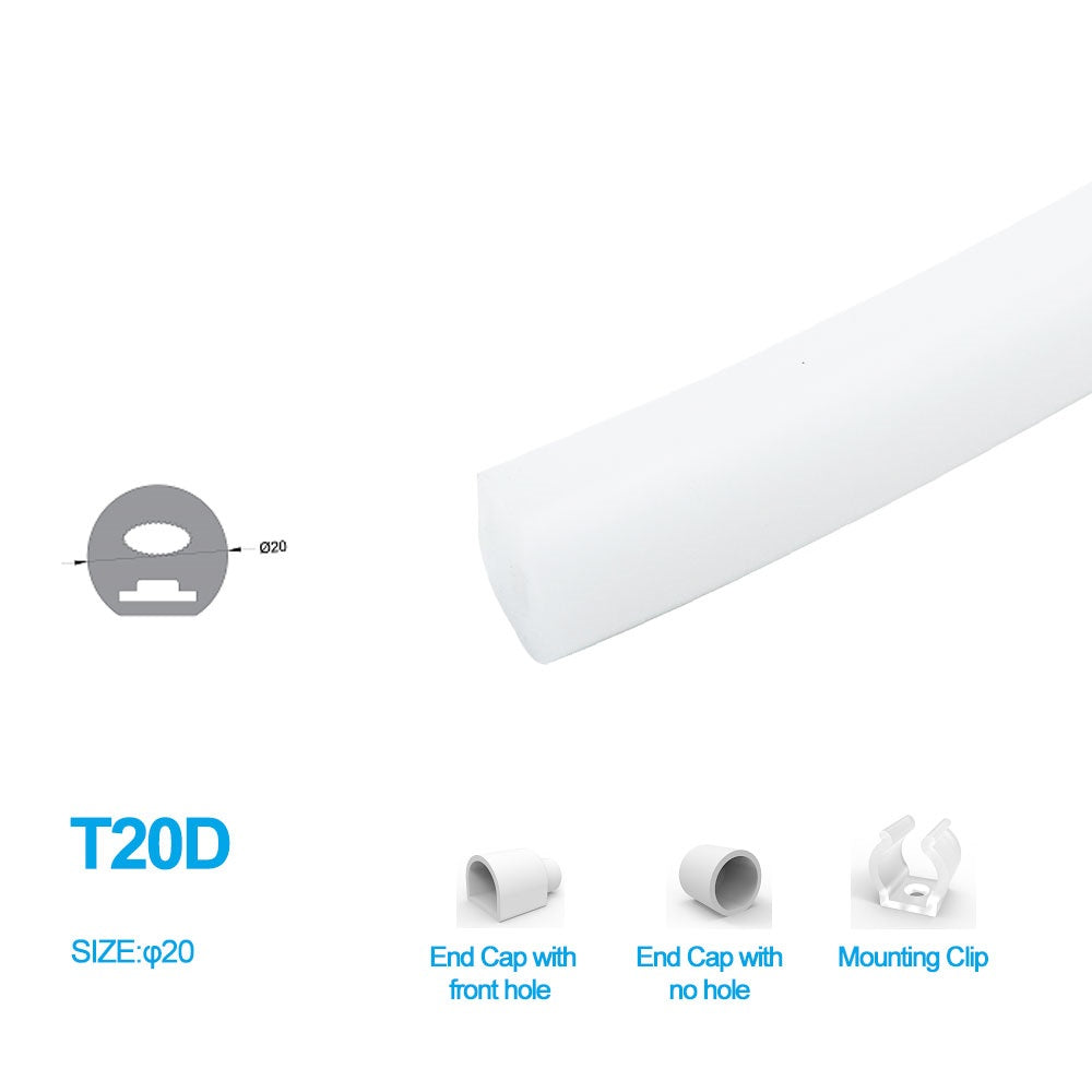 Neon Light Housing – S20D | ⏀20mm Silicone LED Channel System | IP67 Waterproof | 10mm PCB Width | 164FT/50M