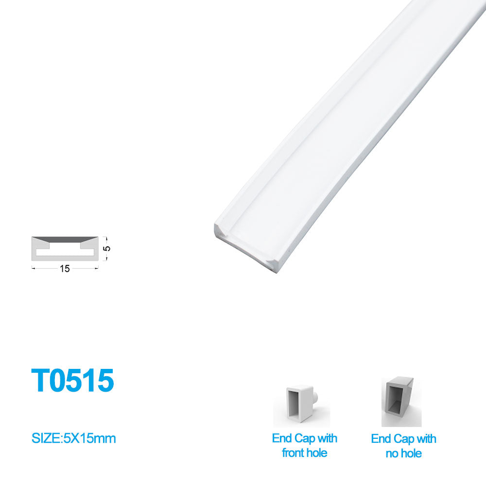 1M/5M/10M/20M Pack of T0515 LED Neon Light Housing Kit with End Caps and Mounting Clips, Flexible Neon Channel Fit for 12mm Wide LED Strip Lights