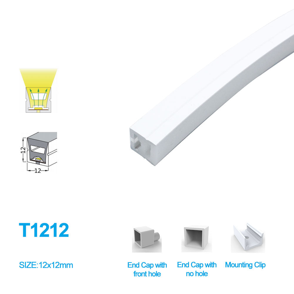 1M/5M/10M/20M Pack of T1212 LED Neon Light Housing Kit with End Caps and Mounting Clips, Flexible Neon Channel Fit for 8mm Wide LED Strip Lights