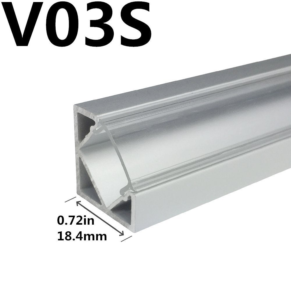 V-förmiger LED-Kanal V03-A – 12 mm | Silber / Schwarz | Milchweiße Abdeckung | Mit Installationszubehör | – Standard-Aluminiumprofil – 1 m / 2 m / 3 m | 50er-/100er-Pack