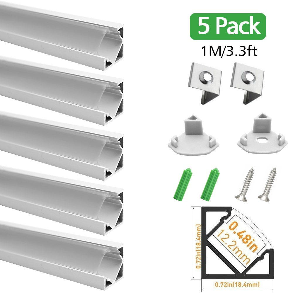 V-förmiger LED-Kanal V03-A – 12 mm | Silber / Schwarz | Milchweiße Abdeckung | Mit Installationszubehör | – Standard-Aluminiumprofil – 1 m / 2 m / 3 m | 50er-/100er-Pack