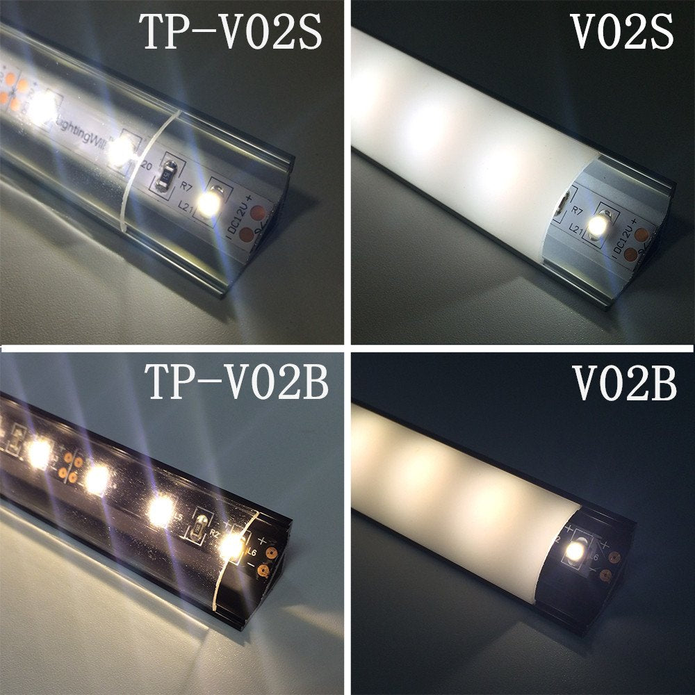 V Shape LED Channel V02-A – 12mm | Silver / Black | Milky White Cover | With Installation Accessories | – Heavy-Duty Aluminum Profile – 1m / 2m / 3m | 50 / 100-Pack