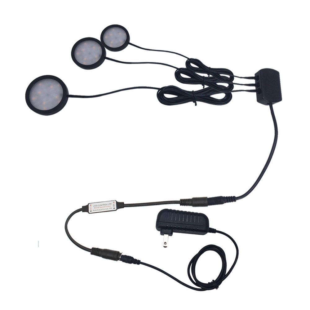 A-Series 3 Pack (3*2W) Dimmable CRI 90 Ultra Thin LED Under Cabinet Puck Lights With Dimmer & Power Adapter, All Accessories Included