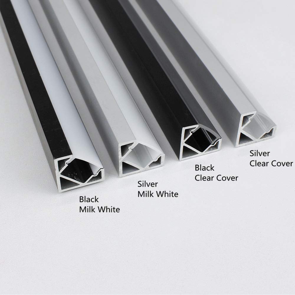 V-förmiger LED-Kanal V03-A – 12 mm | Silber / Schwarz | Milchweiße Abdeckung | Mit Installationszubehör | – Standard-Aluminiumprofil – 1 m / 2 m / 3 m | 50er-/100er-Pack