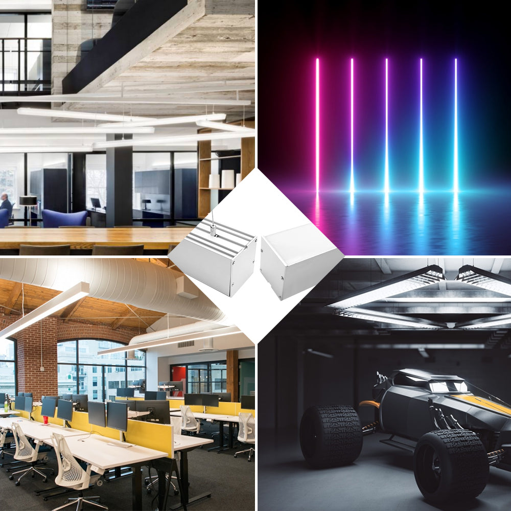 Breiter LED-Aluminium-Pendelkanal H7075B – 45 mm Innenbreite | Silber | Milchweiße Abdeckung | Mit Installationszubehör | – Aufhängung für lineare Bürobeleuchtung – 1 m / 2 m | 10er-/20er-Pack