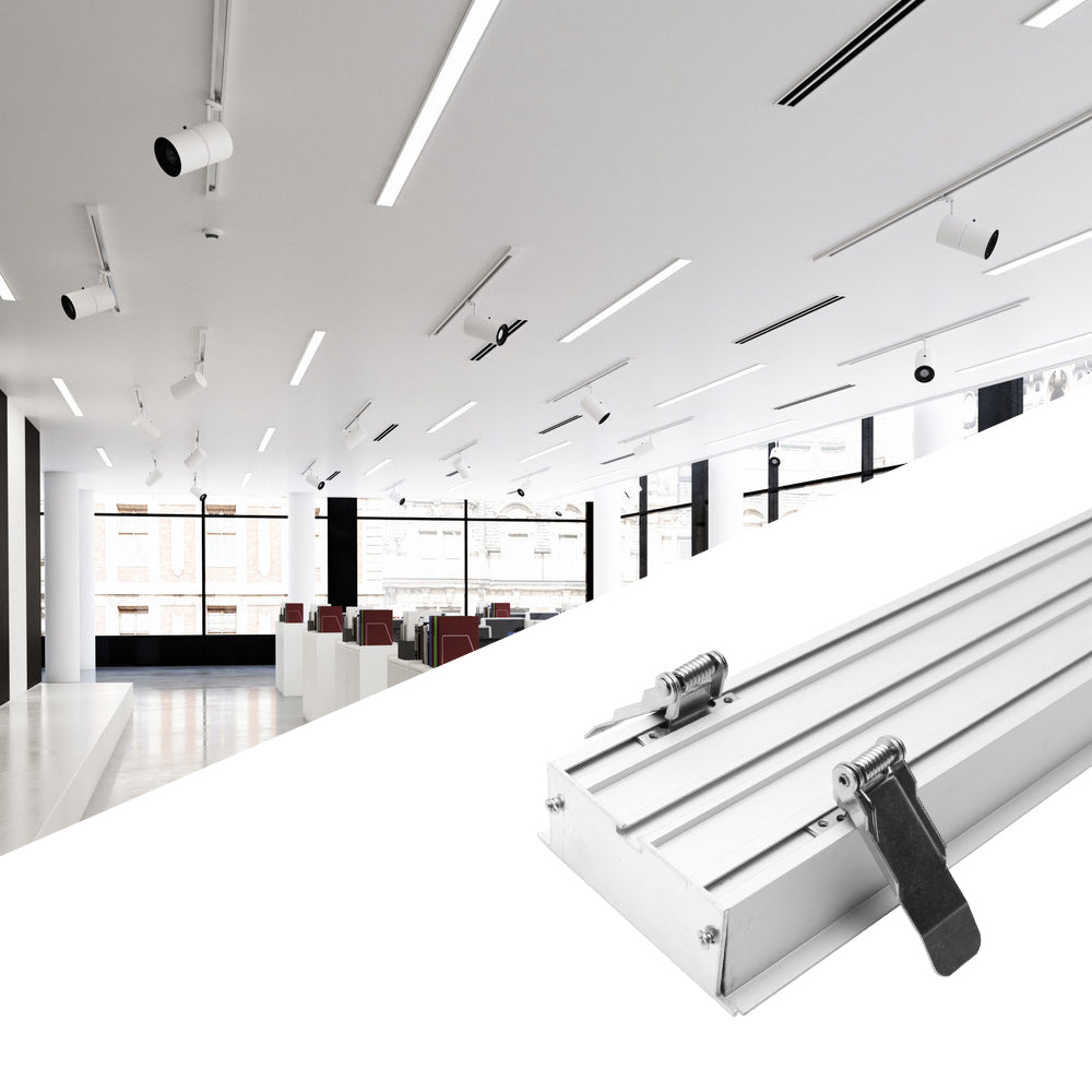 Breiter LED-Einbau-Aluminiumkanal H7635AB – 53 mm Innenbreite | Silber | Milchweiße Abdeckung | Mit Installationszubehör | – Unterputz-Linearbeleuchtung für Büros – 1 m / 2 m | 10er-/20er-Pack