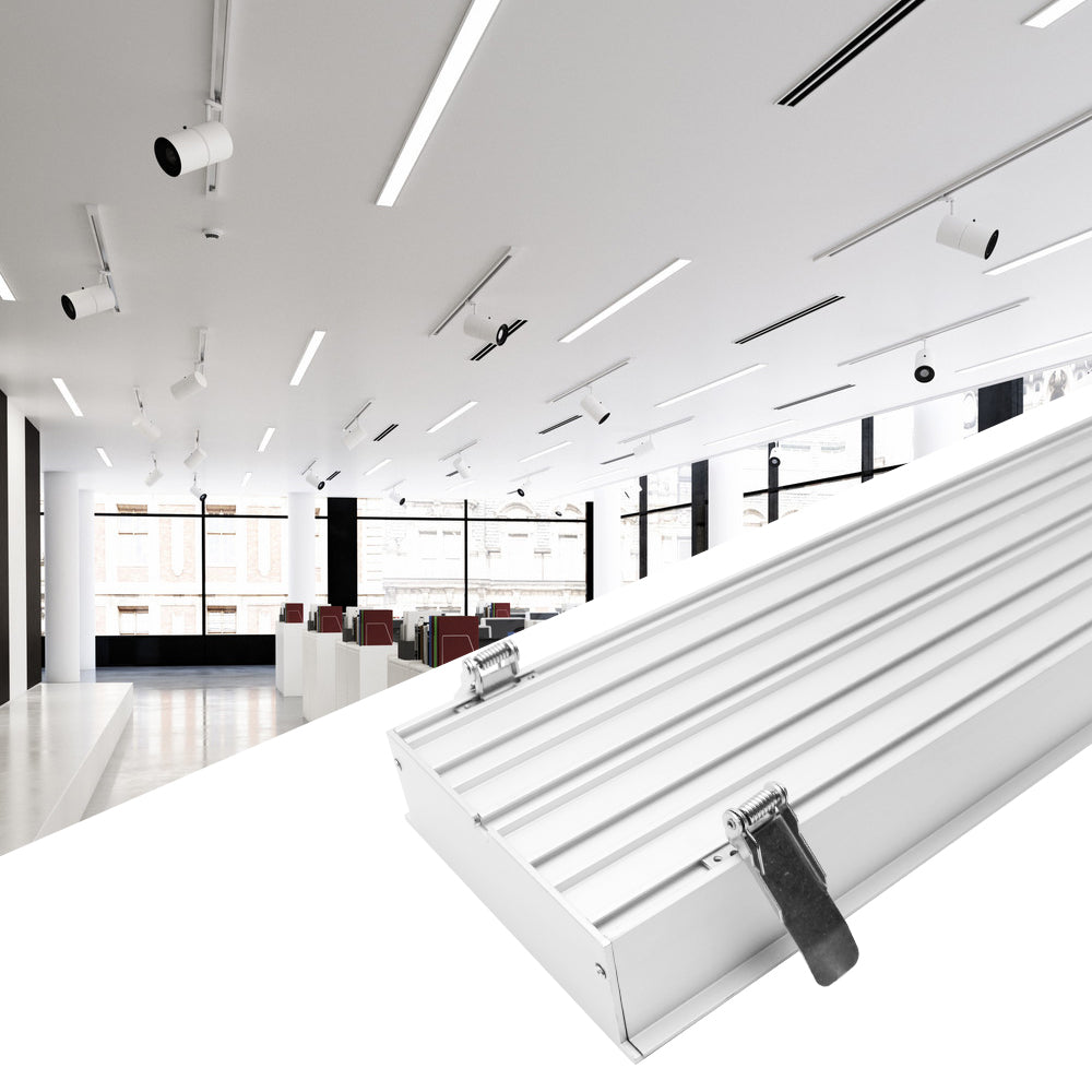 Breiter LED-Einbau-Aluminiumkanal H15050B – 125 mm Innenbreite | Silber | Milchweiße Abdeckung | Mit Installationszubehör | – Bündige Montage, lineare Bürobeleuchtung – 1 m / 2 m | 10er-/20er-Pack