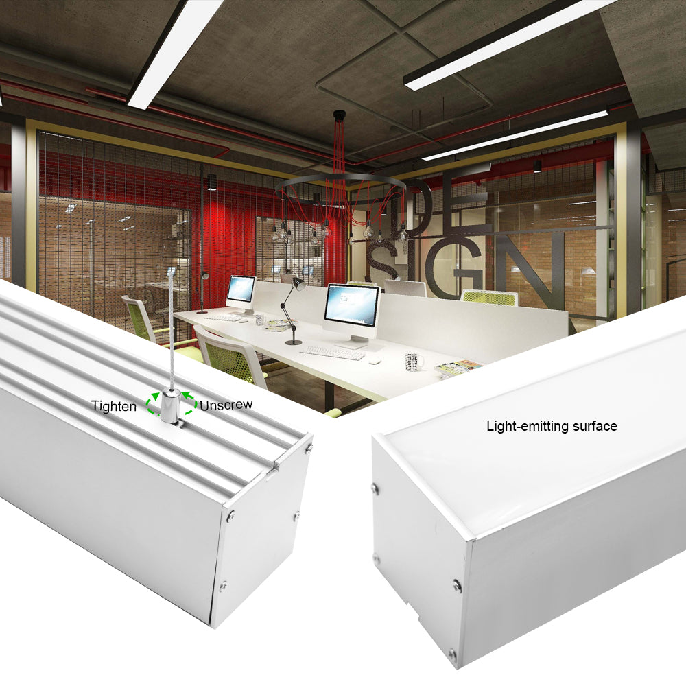 Breiter LED-Aluminium-Pendelkanal H7075B – 45 mm Innenbreite | Silber | Milchweiße Abdeckung | Mit Installationszubehör | – Aufhängung für lineare Bürobeleuchtung – 1 m / 2 m | 10er-/20er-Pack