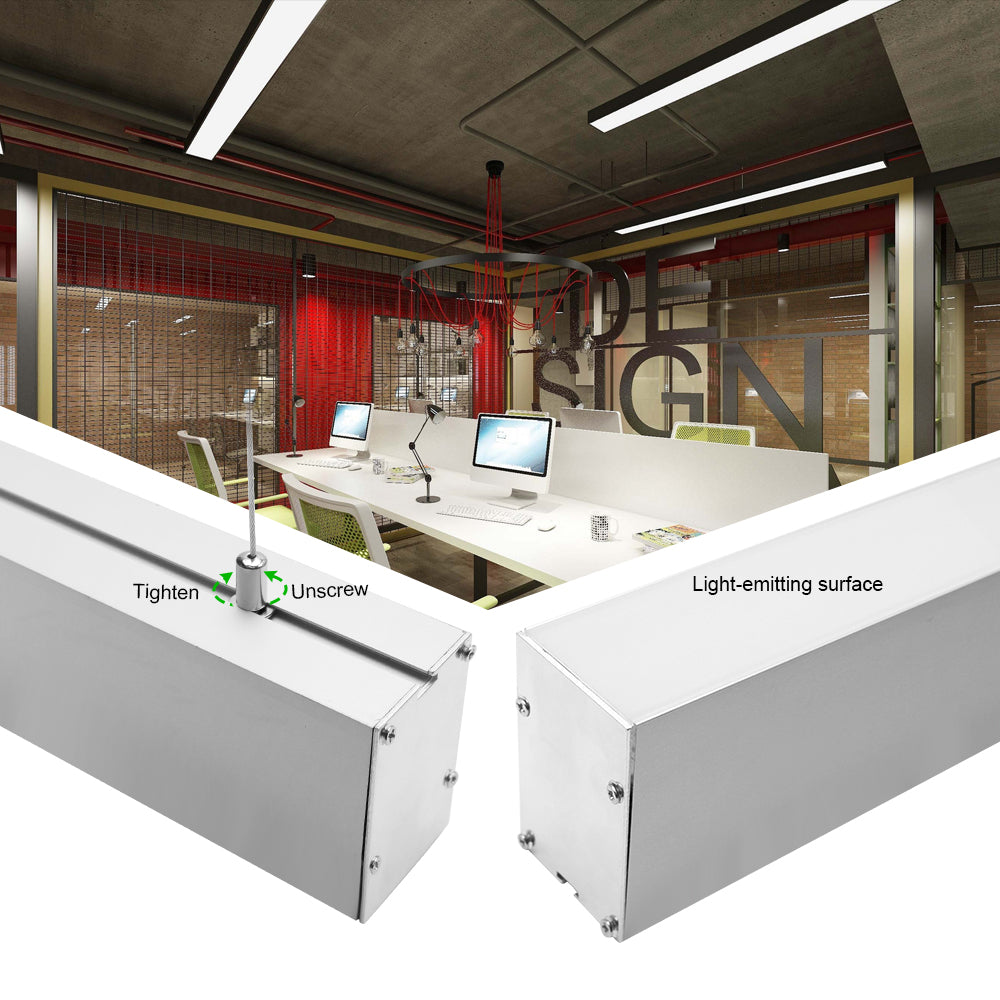 Wide Pendant LED Aluminum Channel H5075B – 29.3mm Inner Width | Silver | Milky White Cover | With Installation Accessories | – Suspension Mounting Linear Office Lighting – 1m / 2m | 10 / 20-Pack