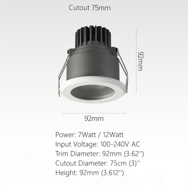 Spot LED rond étanche IP65 7 W 12 W 3 pouces IRC > 80, anti-vapeur, idéal pour la douche, le sauna et l'éclairage extérieur