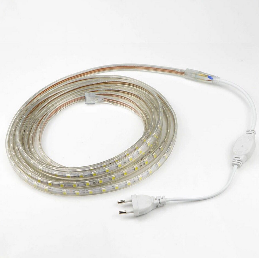 SMD5050 High Voltage LED Neon Strip Light - SMD5050 60 LEDs/M | 3000K / 4000K / 6000K / Red / Green / Blue / Pink | AC 110V / 220V | Waterproof Flexible Flat Rope Light with Power Plug | Indoor & Outdoor Decoration | 10/50M