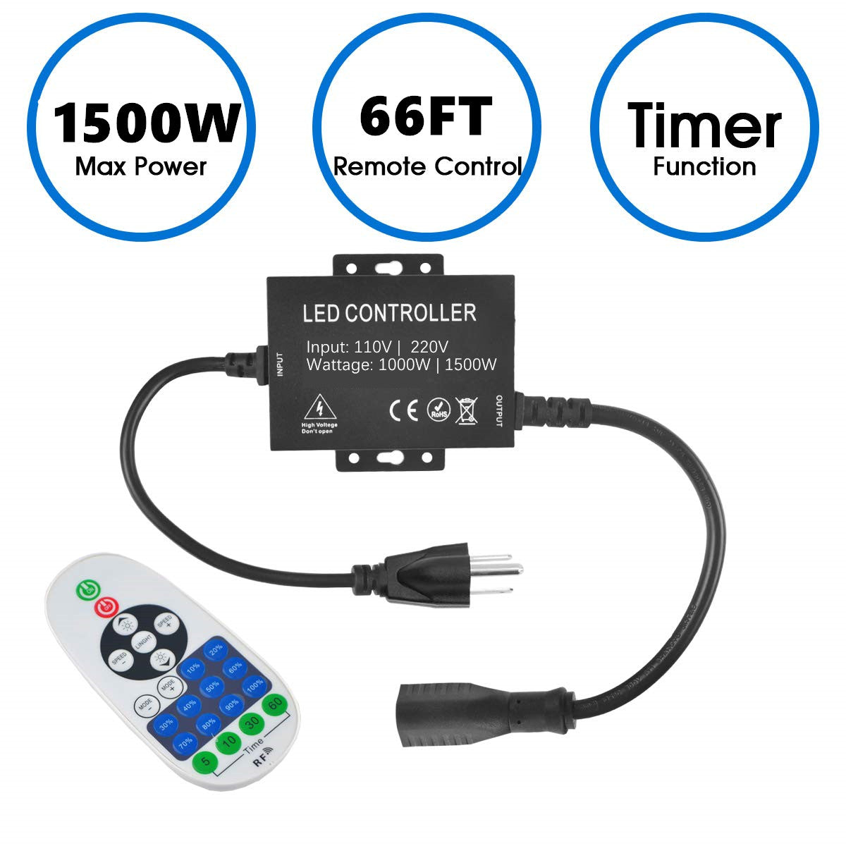 1500W LED Controller | High-Voltage AC110V/220V | WiFi + APP + IR Remote | Aluminum Housing | For LED Rope & Strip Lights