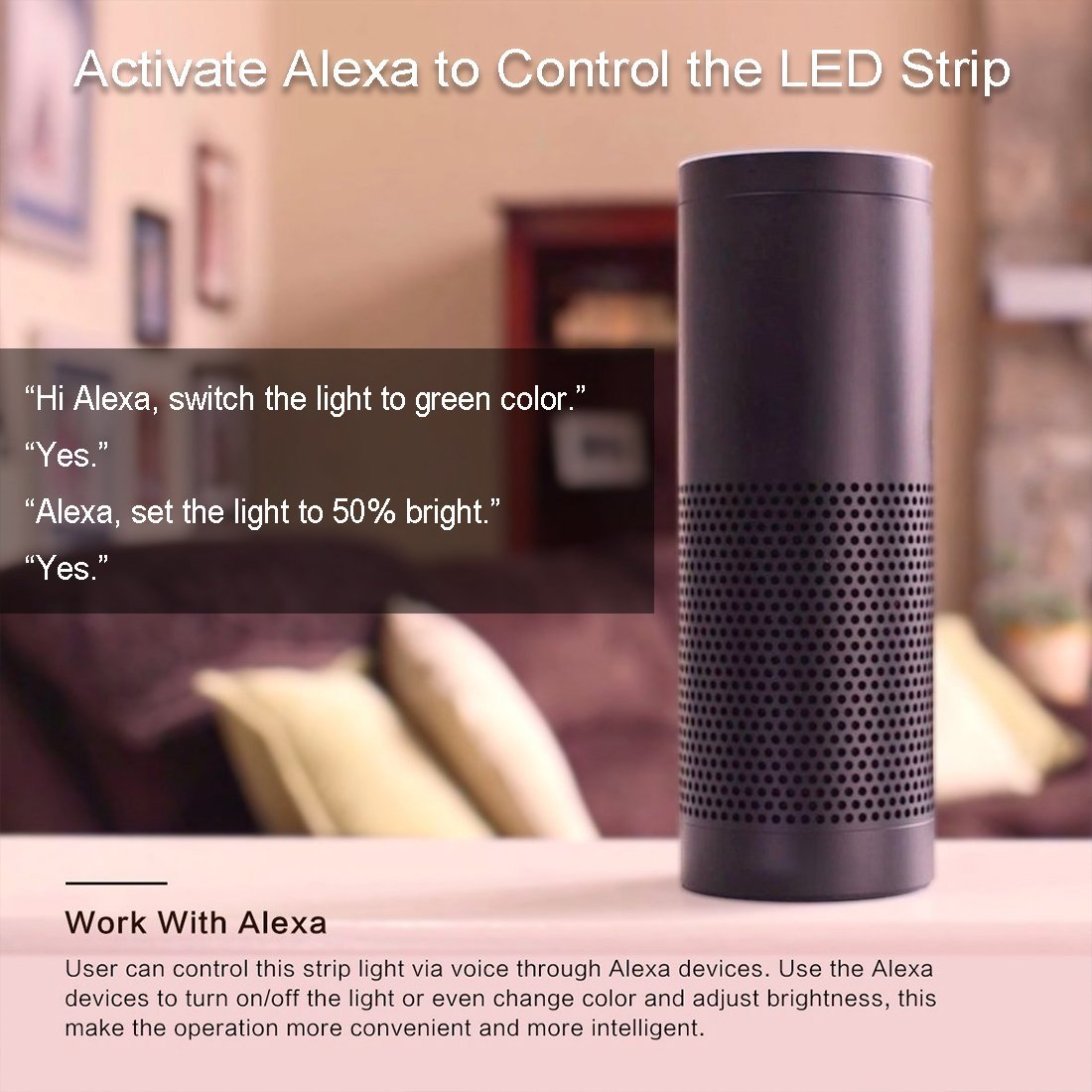 Kit de bande lumineuse LED RGB 300 LED SMD5050 de 5 m, synchronisation musicale, télécommande infrarouge, contrôle par application Wi-Fi, compatible Alexa