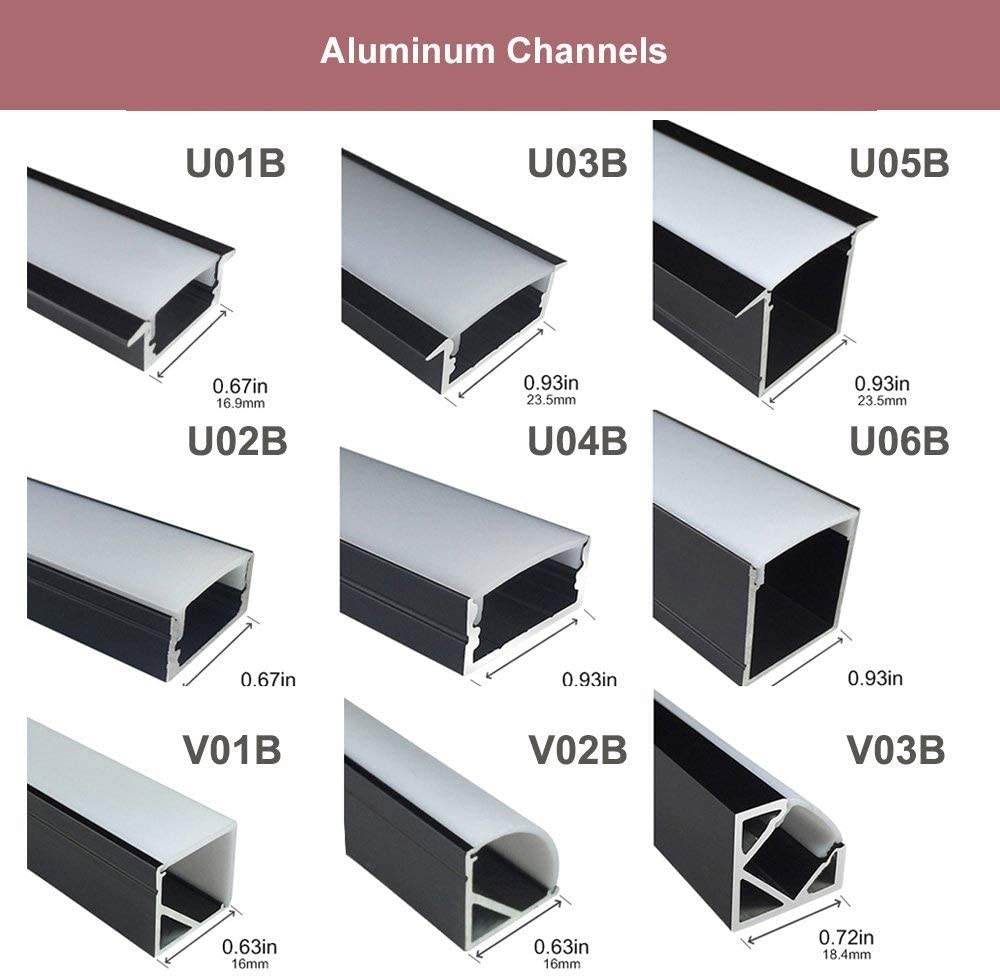 U-förmiger LED-Kanal U02-B – 12 mm | Silber | Milchweiße Abdeckung | Mit Installationszubehör | – Standard-Aluminiumprofil – 1 m / 2 m / 3 m | 50er-/100er-Pack