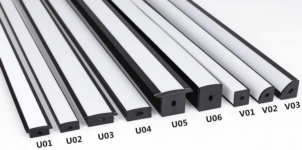 U-förmiger LED-Kanal U02-B – 12 mm | Silber | Milchweiße Abdeckung | Mit Installationszubehör | – Standard-Aluminiumprofil – 1 m / 2 m / 3 m | 50er-/100er-Pack