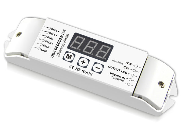 BC-832 Constant Voltage DC 12V-24V 2CH DMX512 Decoder for Dual White Color Temperature Adjustable LED Light Strips