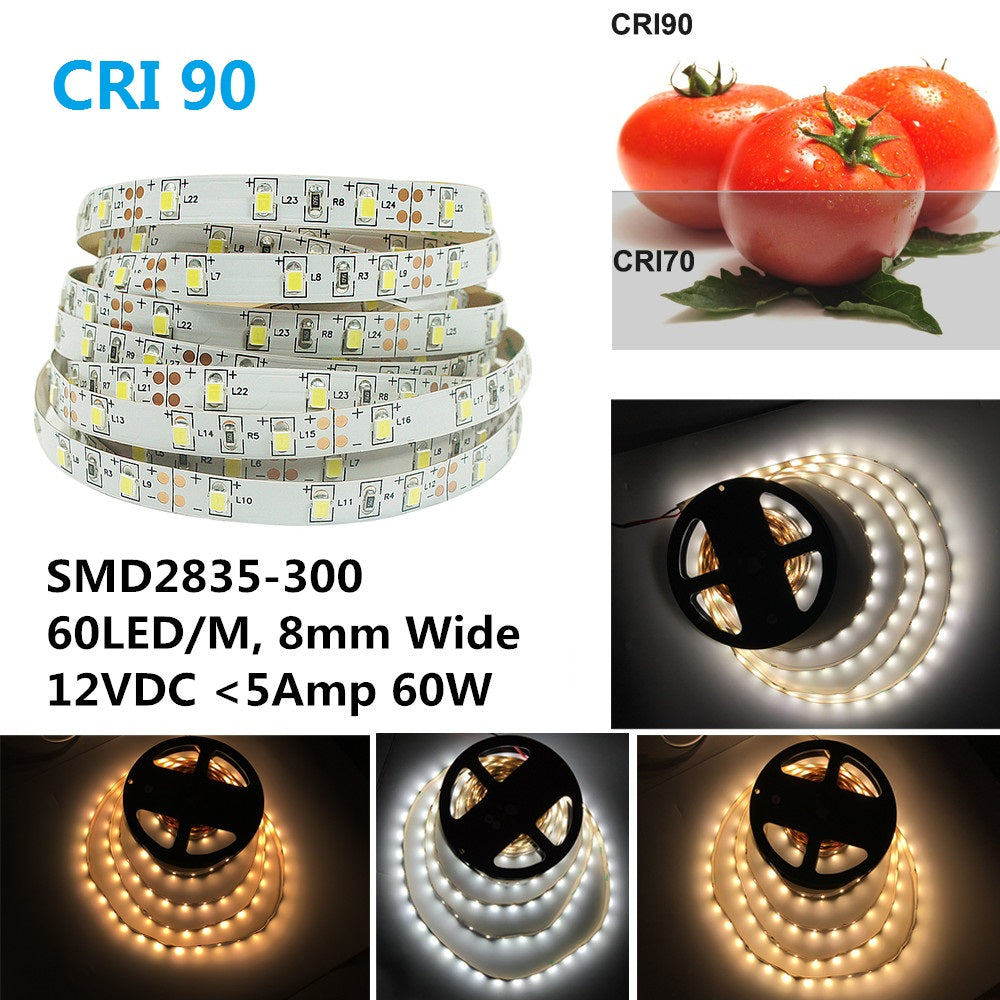 High CRI 90 LED-Streifen, flexible 5M LED-Streifen, SMD2835-300 60 LEDs pro Meter 8mm breites Band