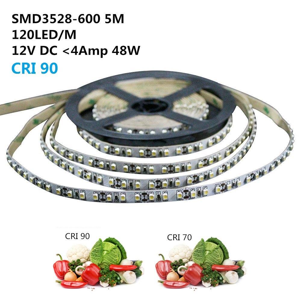 High CRI 90 LED-Lichtstreifen 5 Meter (16,4 Fuß) SMD3528-600 120 LEDs 600lm/Mtr Flexible LED-Streifen