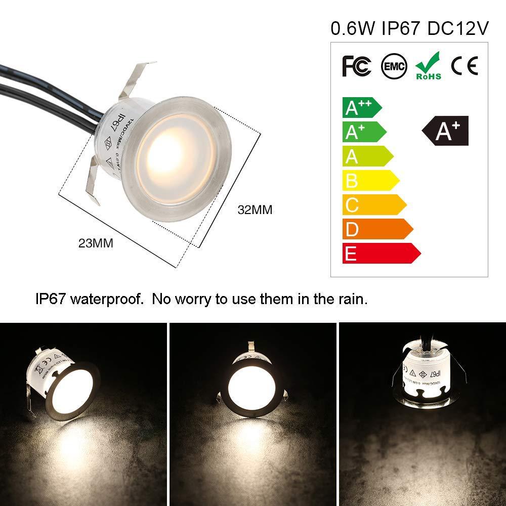 Lot de 10 spots LED encastrés pour terrasse, étanches IP67, pour jardin, cour, escaliers, salle de bain et cuisine