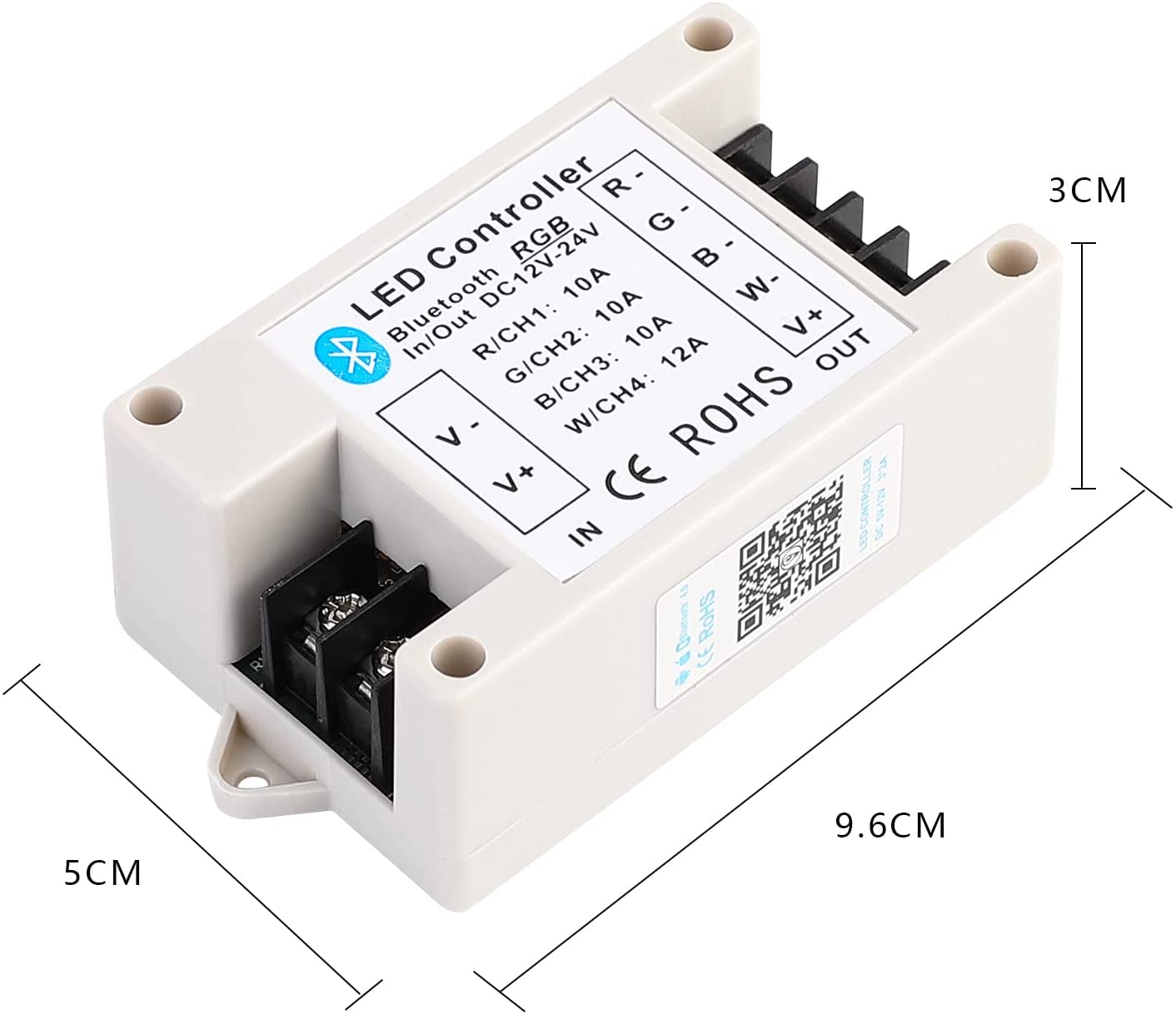 Contrôleur de bande LED RGB/RGBW Bluetooth – 12 V-24 V CC | Contrôle via application smartphone (iOS et Android) | Pour bandes LED