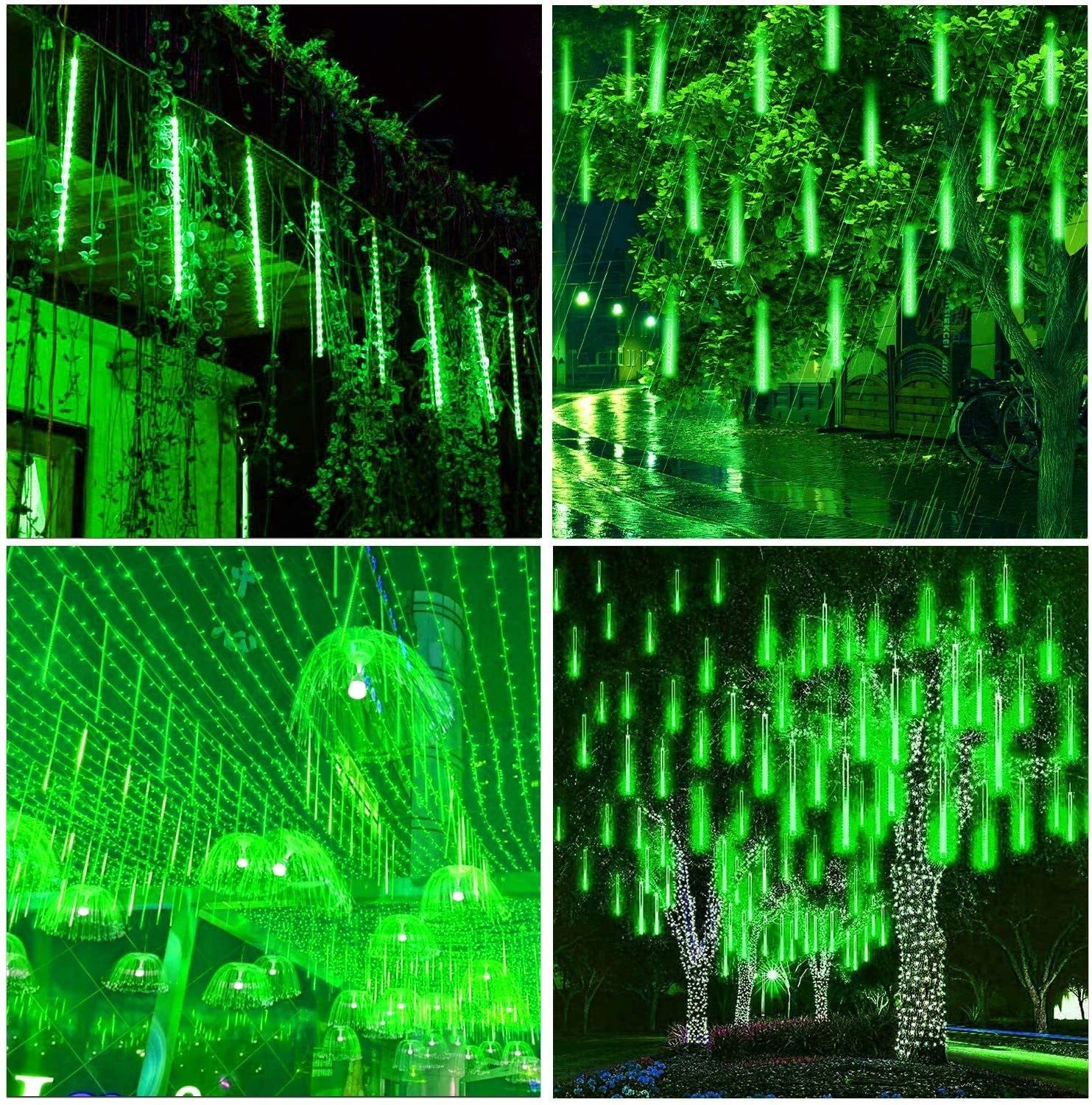 Lot de 3 guirlandes lumineuses de Noël avec pluie de météores, 8 tubes de 30,5 cm, étanches, à brancher, pour Halloween, Noël, fête, maison, terrasse, décoration extérieure