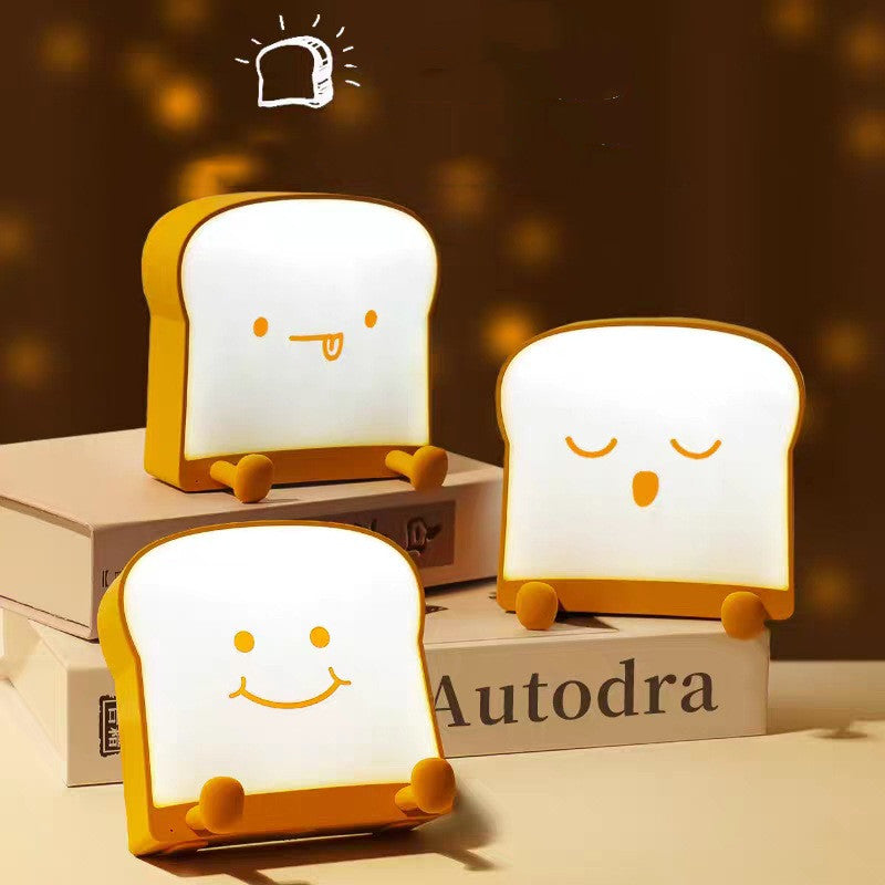 Meme Toast Bread LED Night Light – Rechargeable Bedside Nursery Lamp with Phone Stand