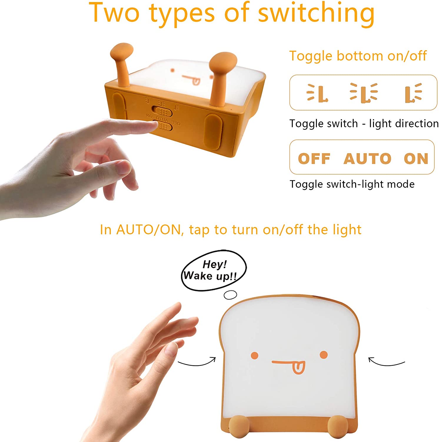 Meme Toast Bread LED Night Light – Rechargeable Bedside Nursery Lamp with Phone Stand