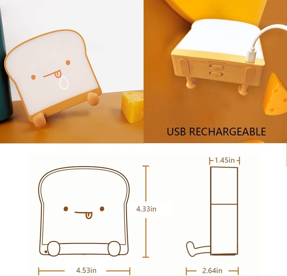 Meme Toast Bread LED Night Light – Rechargeable Bedside Nursery Lamp with Phone Stand