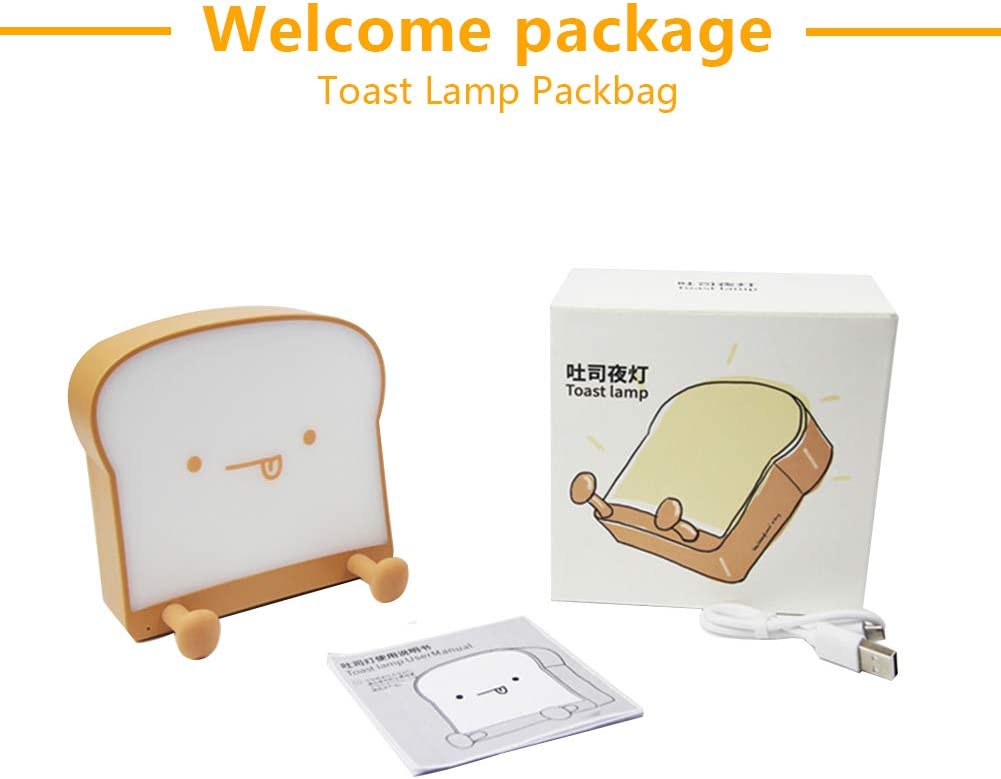 Meme Toast Bread LED Night Light – Rechargeable Bedside Nursery Lamp with Phone Stand