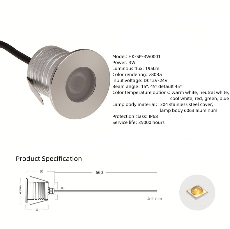 8PCS Pack 3W IP68 Unterwasser-LED-Leuchten Runde Edelstahlabdeckung Villa Garten Schwimmbad LED-Licht