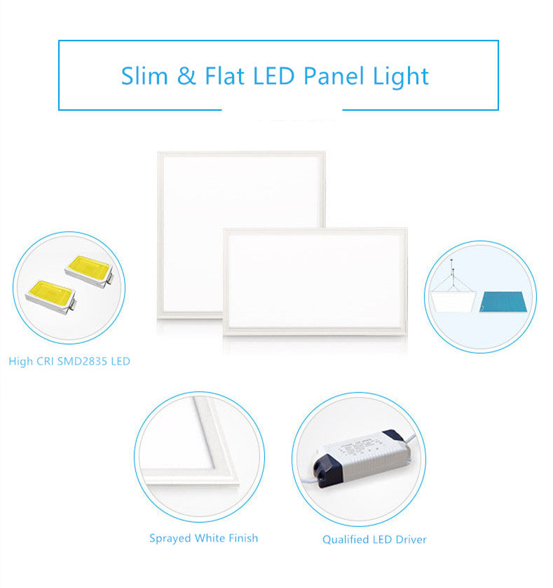 1'x2' (295x595 mm) 24 Watt LED Panel Light in 0.39'' (10mm) Thick White Trim Flat Sheet Panel Lighting Board Super Bright Ultra Thin Glare-Free