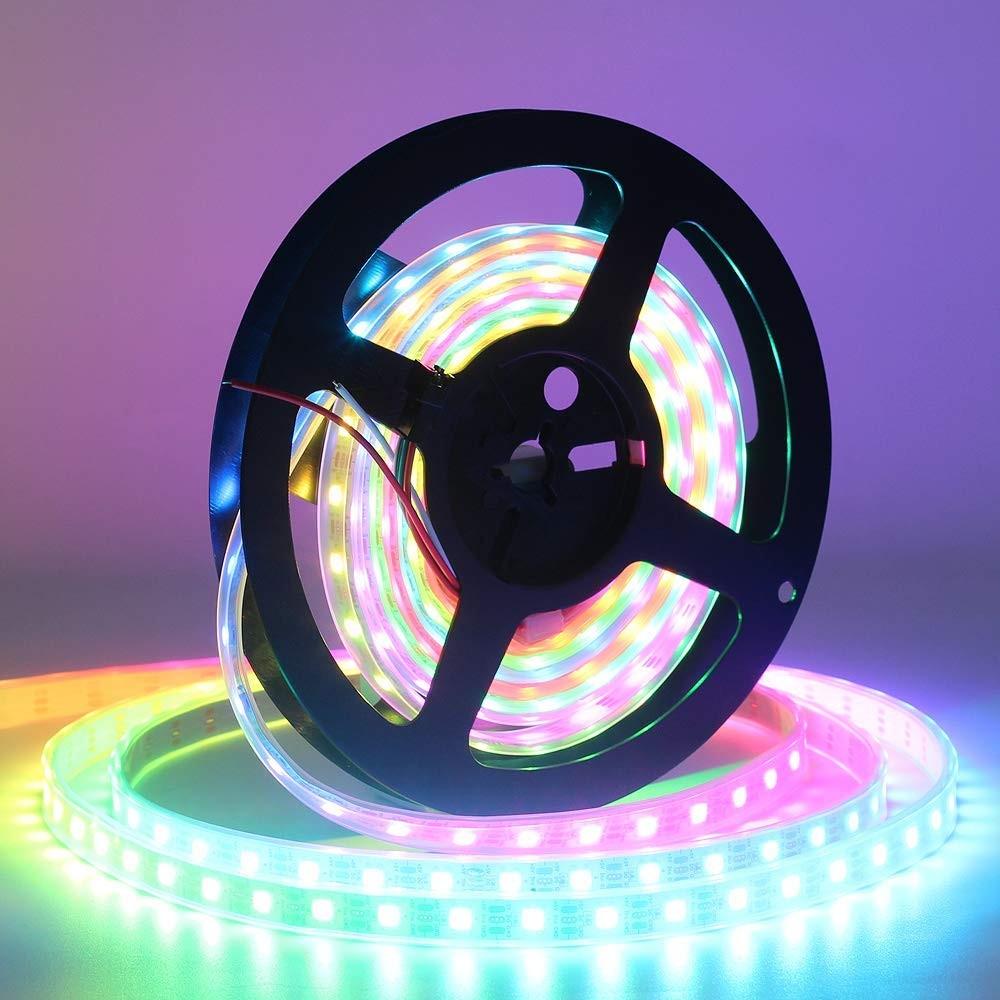 DC5V WS2812b RGBIC LED Strip Light - 10mm PCB | SMD5050 Individually Addressable | 30 / 60 / 96LEDs/M | White PCB | IP00 / IP65 / IP67 | Flowing Multicolor LED Strip for Party, Decoration, Home DIY Lighting Projects | 5/50M
