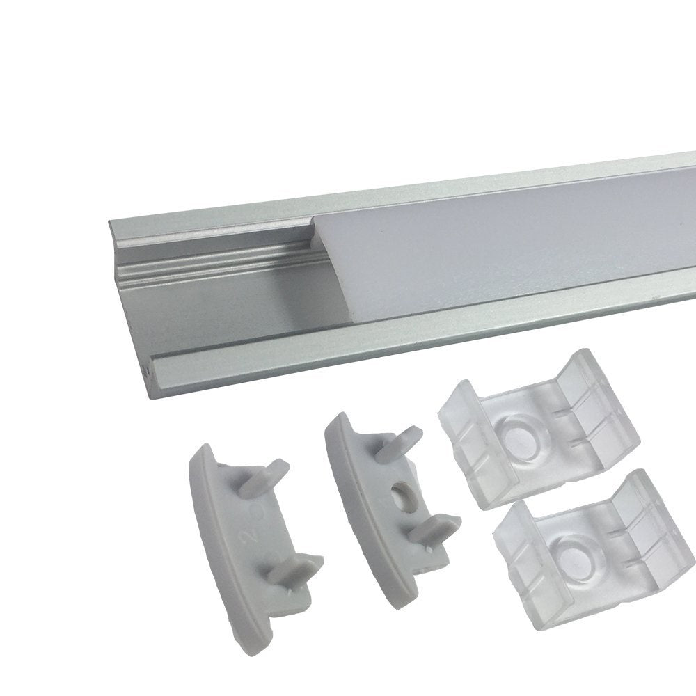 U-förmiger LED-Kanal U01-A – 12 mm | Silber / Schwarz | Milchweiße Abdeckung | Mit Installationszubehör | – Hochleistungs-Aluminiumprofil – 1 m / 2 m / 3 m | 50er-/100er-Pack