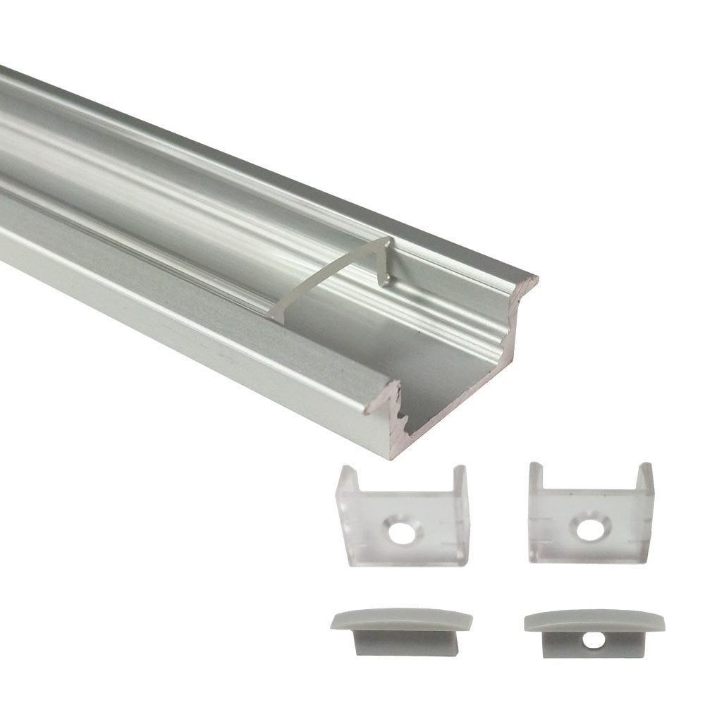 U-förmiger LED-Kanal U01-A – 12 mm | Silber / Schwarz | Milchweiße Abdeckung | Mit Installationszubehör | – Hochleistungs-Aluminiumprofil – 1 m / 2 m / 3 m | 50er-/100er-Pack