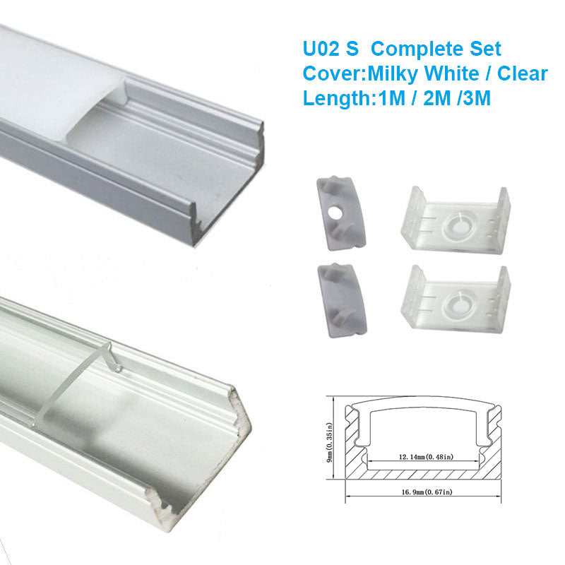 U Shape LED Channel U02-A – 12mm | Silver / Black | Milky White Cover | With Installation Accessories | – Heavy-Duty Aluminum Profile – 1m / 2m / 3m | 50 / 100-Pack