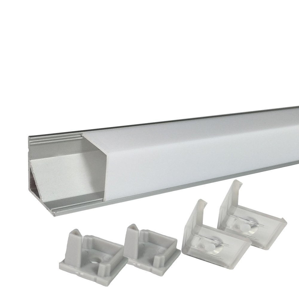 V Shape LED Channel V01-A – 12mm | Silver / Black | Milky White Cover | With Installation Accessories | – Heavy-Duty Aluminum Profile – 1m / 2m / 3m | 50 / 100-Pack