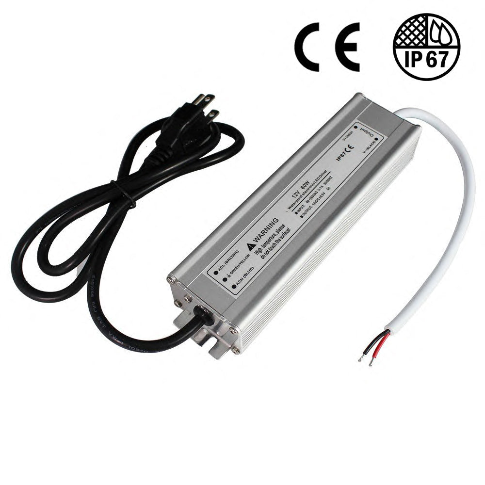 Waterproof IP67 LED Power Supply 110V 220V AC to 12V DC Driver Transformer 3-Prong Plug 3.3 Feet Cable