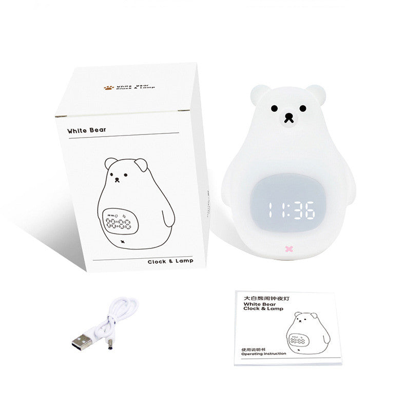 Weiße Bärenuhr und LED-Nachtlicht, wiederaufladbare Kinderzimmerlampe mit Timer für Babys, Mädchen und Jungen