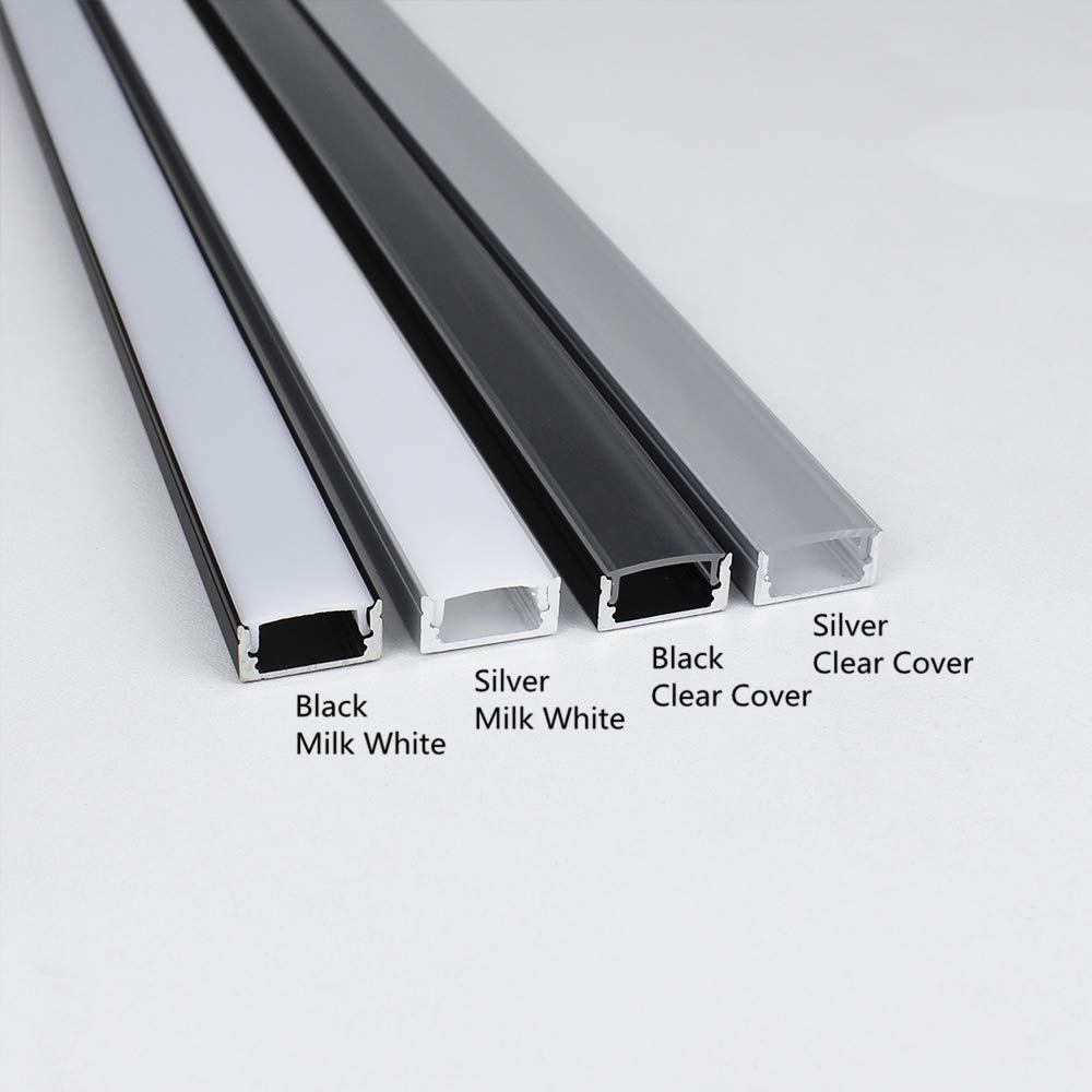 U-förmiger LED-Kanal U02-B – 12 mm | Silber | Milchweiße Abdeckung | Mit Installationszubehör | – Standard-Aluminiumprofil – 1 m / 2 m / 3 m | 50er-/100er-Pack
