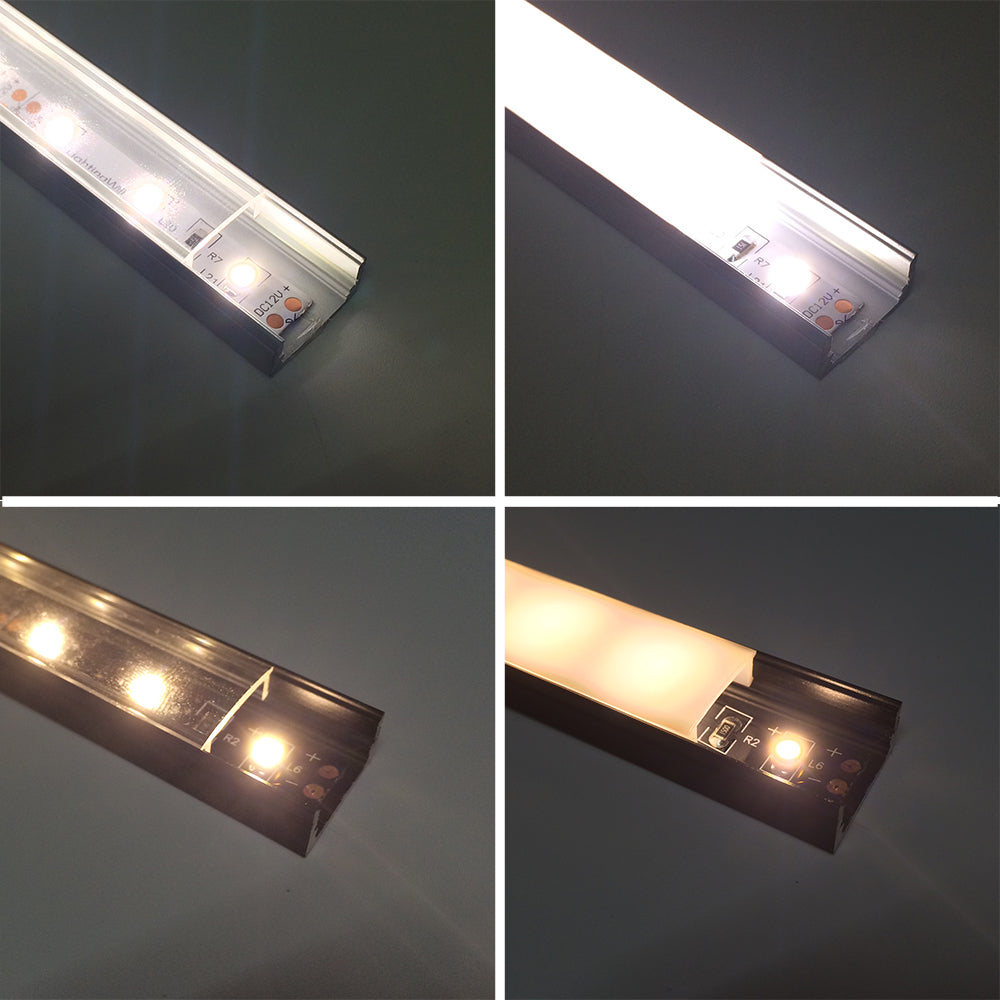 U-förmiger LED-Kanal U02-B – 12 mm | Silber | Milchweiße Abdeckung | Mit Installationszubehör | – Standard-Aluminiumprofil – 1 m / 2 m / 3 m | 50er-/100er-Pack