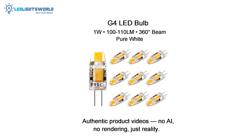 10 Pack G4 LED Light Bulbs 12V 1W COB LEDs Pure White 10W Halogen Replacement | LEDLightsWorld