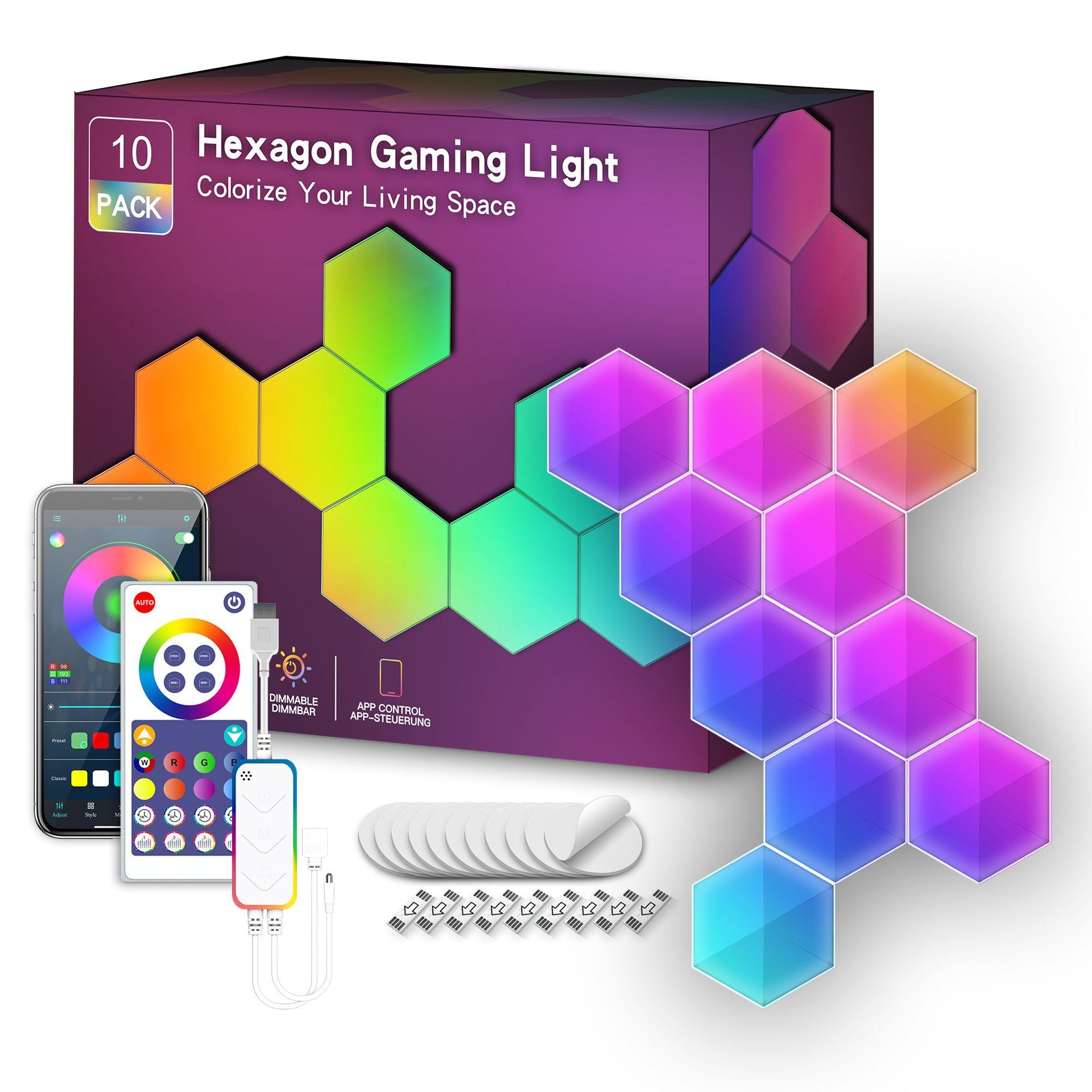 Lumières hexagonales intelligentes à LED RVB pour mur ou bureau, avec synchronisation musicale, pour salle de jeux, streaming, décoration