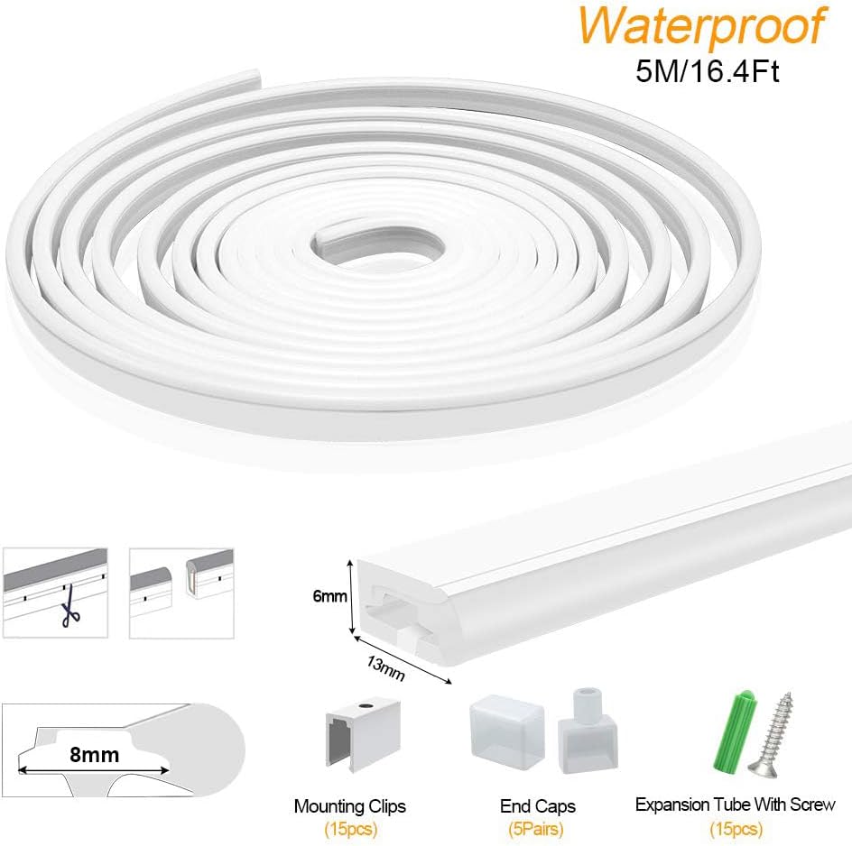 Neon Light Housing – S0613 Side Edge Lighting | 6x13mm Silicone LED Channel System | IP67 Waterproof | 8mm PCB Width | 16.4FT/5M | Local Stock US/UK/DE