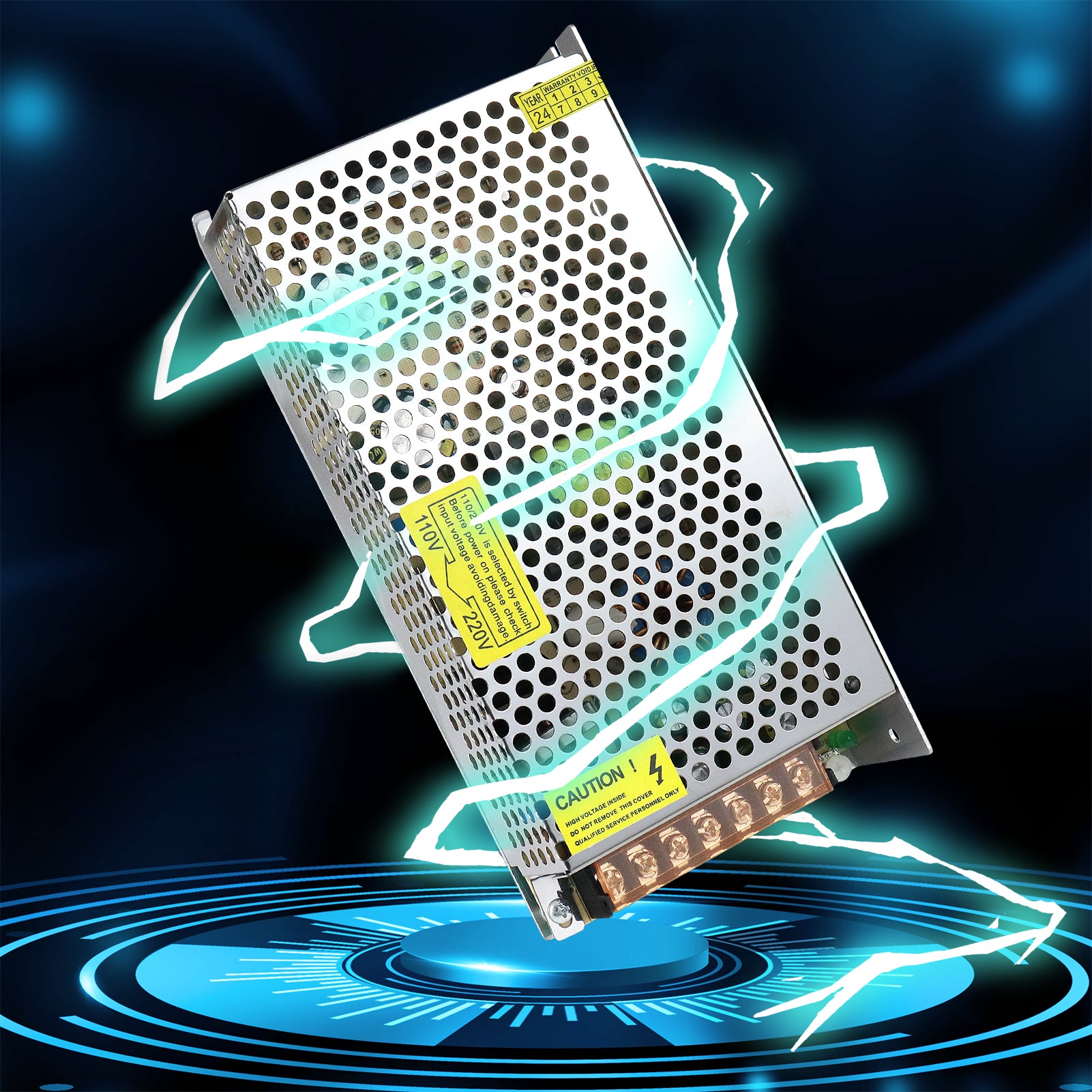 Alimentation à découpage CC 5 V 10 W–300 W, entrée CA 110/220 V, transformateur pour bande LED, boîtier métallique industriel avec bornes, certifié CE/FCC/RoHS (300 W avec ventilateur) 