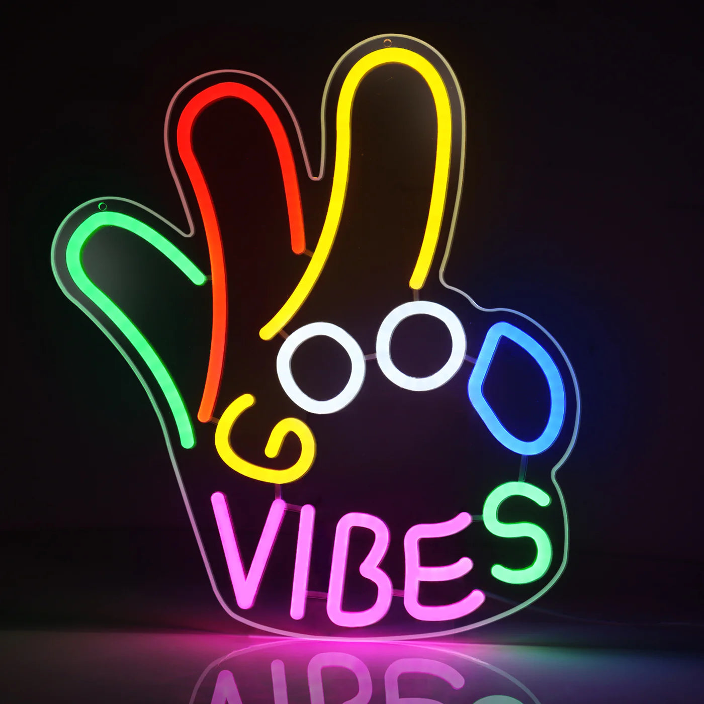 Panneau LED « Good Vibes » – Main OK | 43 cm x 33 cm | Néon USB pour décoration murale | À suspendre | Idéal pour chambre, dortoir, salon, fête 