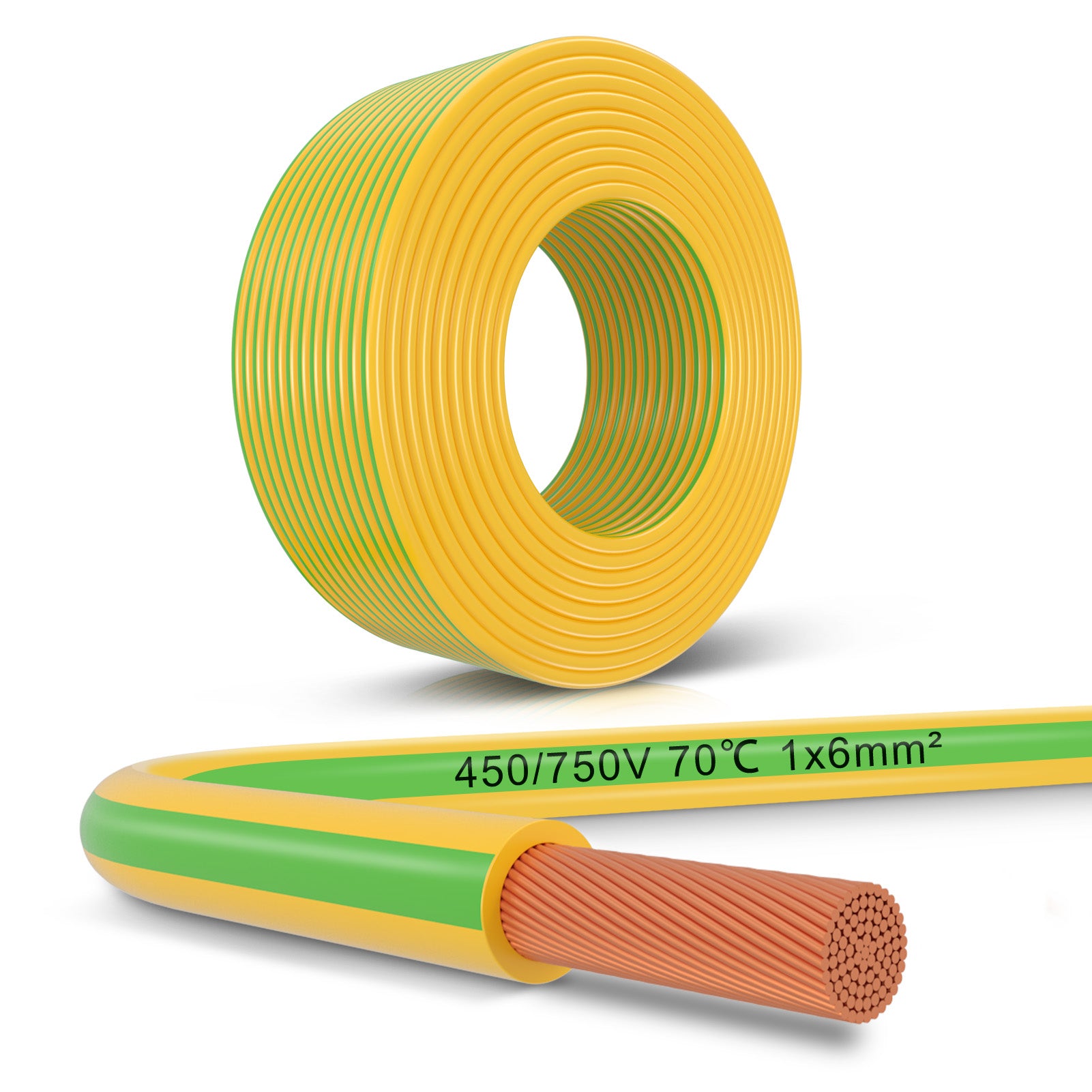 6mm² Erdungskabel 10m–30m, grün-gelbe Erdungsleitung PVC, flexible Elektroleitung für Erdungs-, Verkabelungs- und Sicherheitsinstallationen 