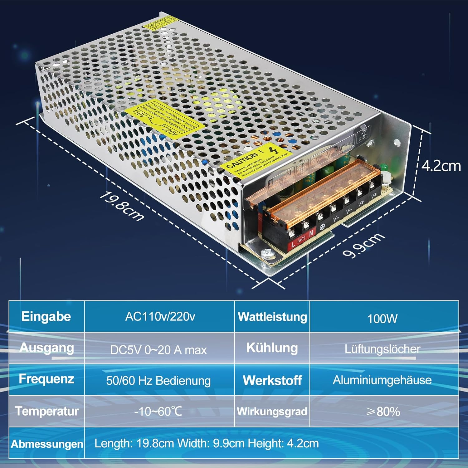 Alimentation à découpage CC 5 V 10 W–300 W, entrée CA 110/220 V, transformateur pour bande LED, boîtier métallique industriel avec bornes, certifié CE/FCC/RoHS (300 W avec ventilateur) 